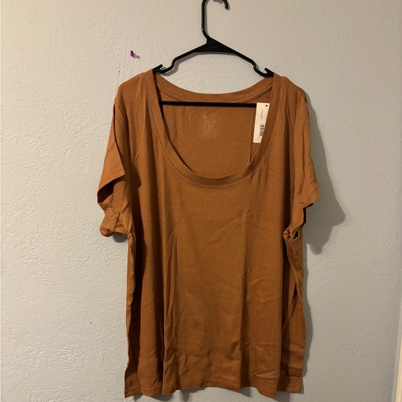 Nwt brown ribbed scoop neck tee 4x - Picture 2 of 6
